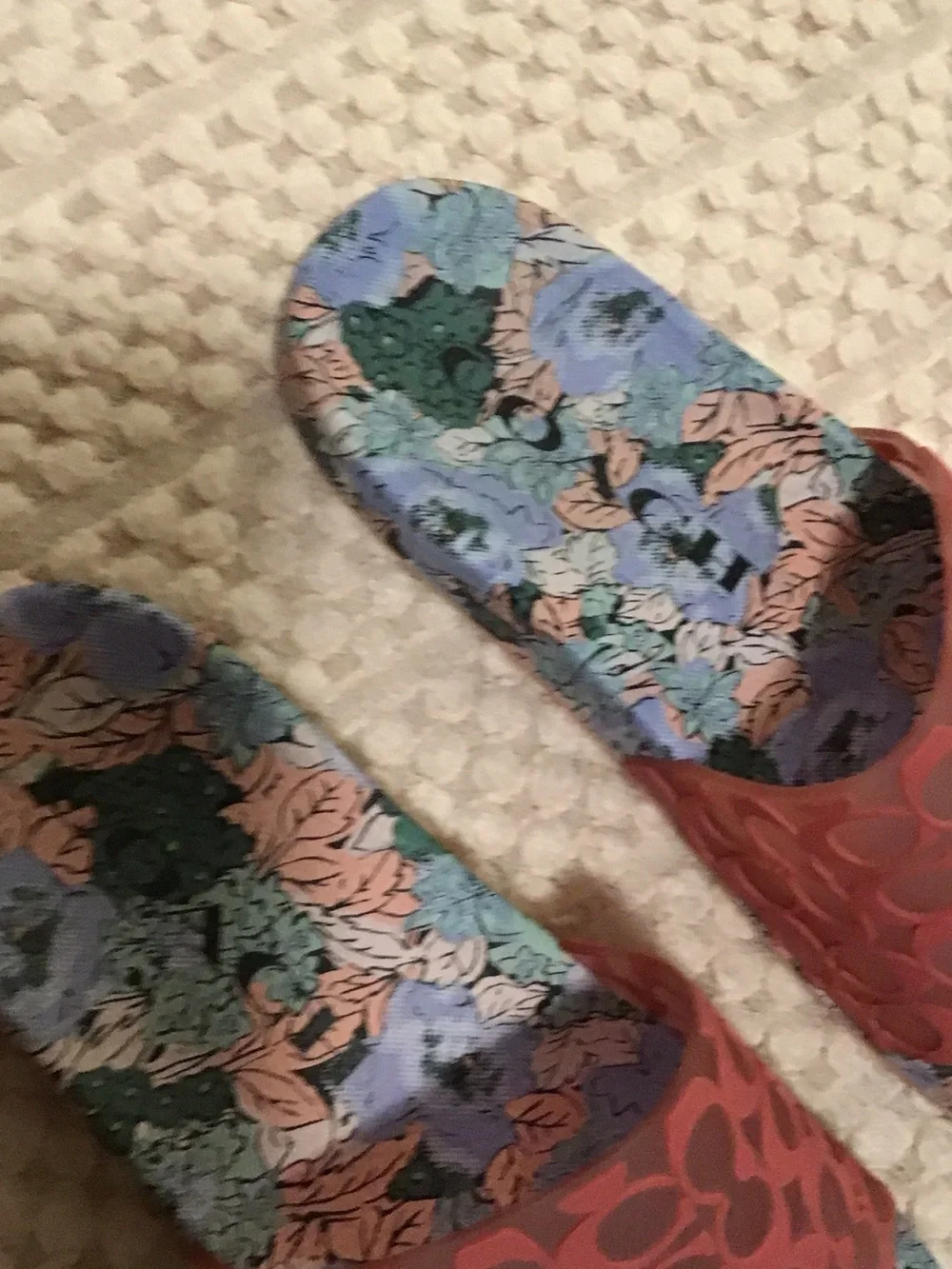 Coach Red Logo Floral Print Slide Sandals